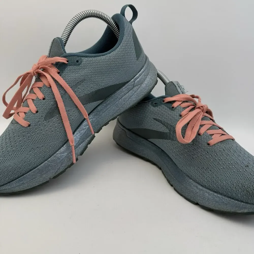 Brooks Revel 4 Womens Running Sneakers Athletic Mesh Size 8 Blue Salmon Laces